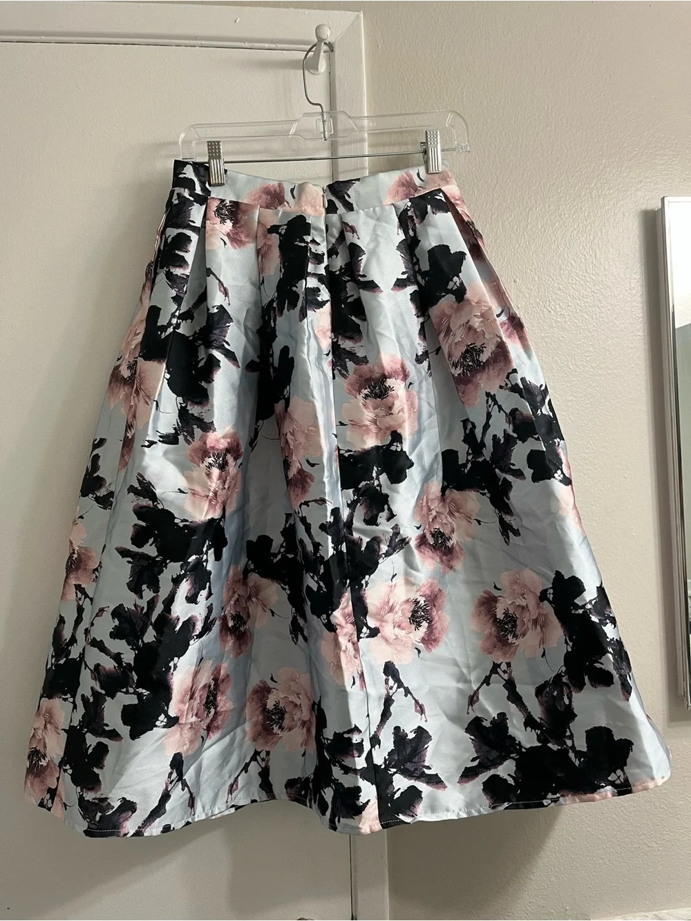 ANGL Floral Midi Skirt in Light Blue, Pink and Black